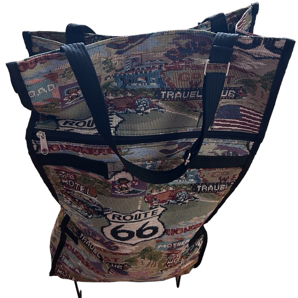 Jade Route 66 tapestry handled luggage bag with wheels packable collapsible